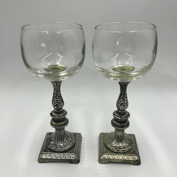 Vintage Set of 2 Metal and Glass Votive Candle Holders Stands Pewter Silver - Picture 1 of 13